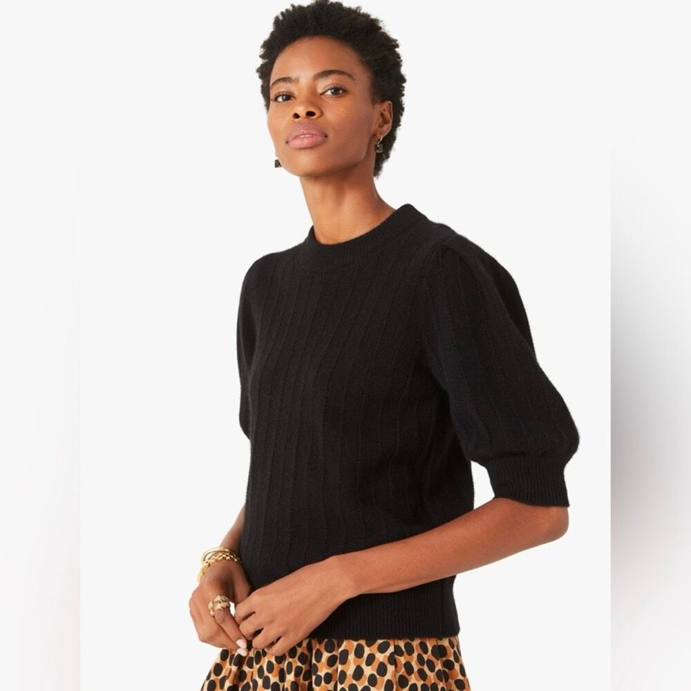 Kate Spade Black Puff Sleeve Cashmere Sweater XXL